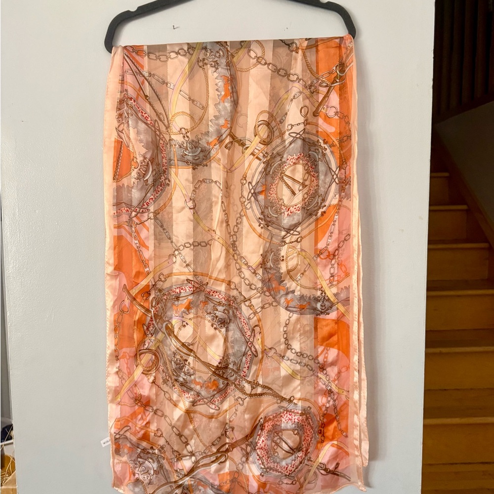 VINTAGE Metrocity 100% Silk Scarf | Orange & Gold Equestrian Heritage Motif